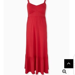 🆕 1X RED JERSEY SHIRRED HEM MAXI DRESS